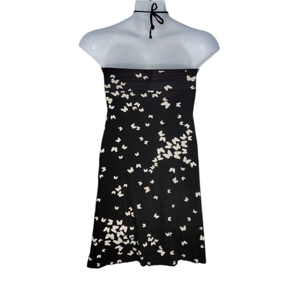 Y2K dress black butterfly print halter mini with cinched‎ front M - Picture 3 of 12